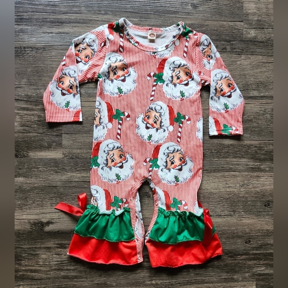 Boutique 2t Festive Santa Striped Ruffle Romper - Picture 2 of 5